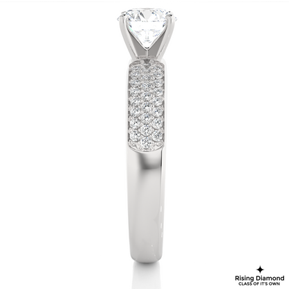 1.07 CT Round Cut Lab Grown Diamond Ring in Multi-pave Shank