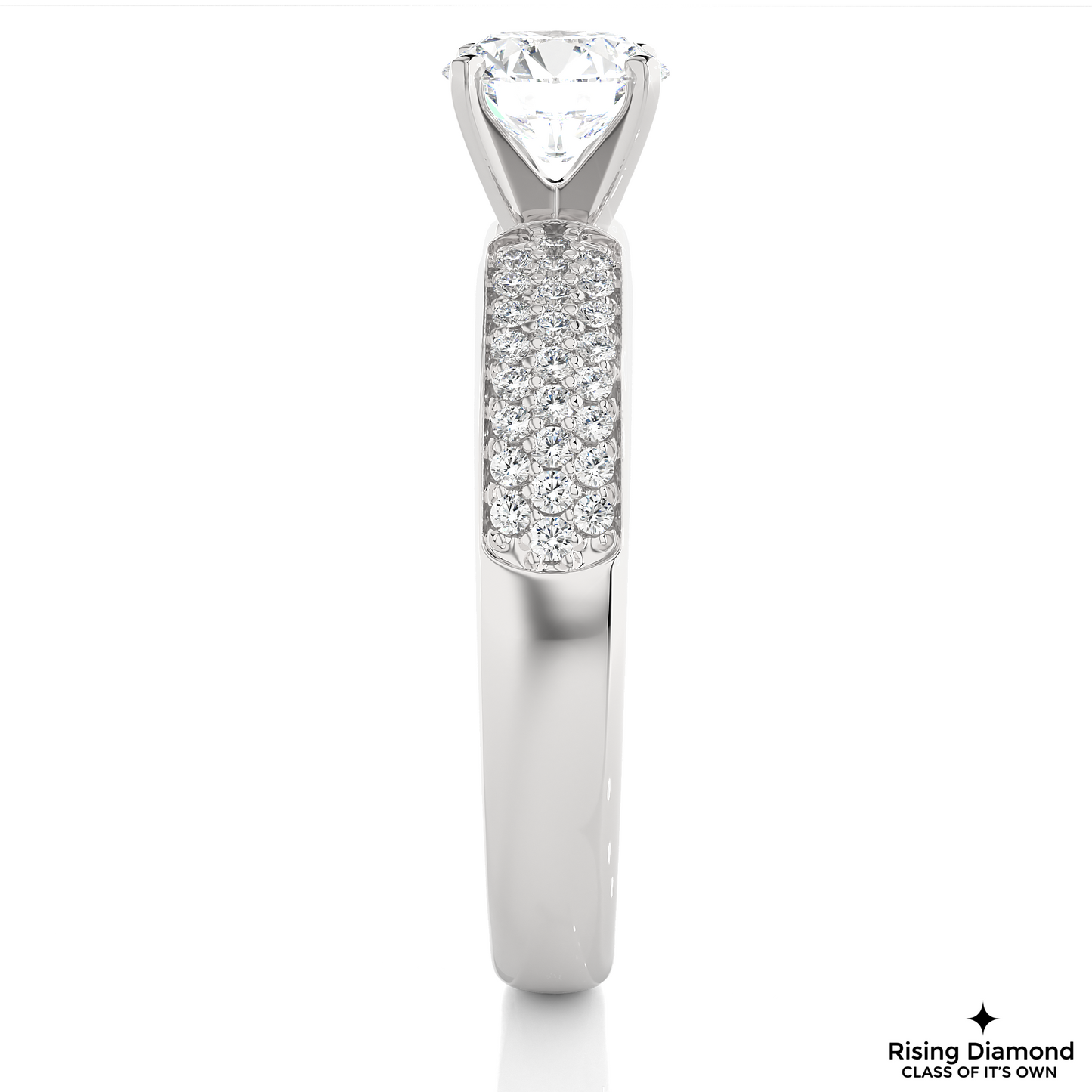 1.07 CT Round Cut Lab Grown Diamond Ring in Multi-pave Shank