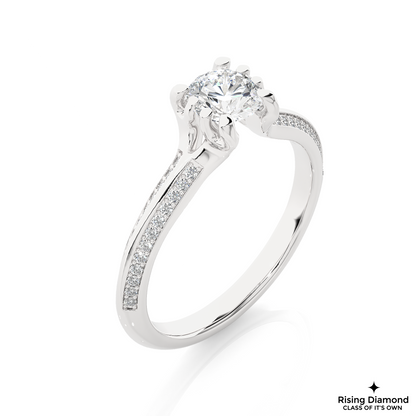 1.02 CT Round Cut Lab Grown Diamond Engagement Ring in Knife Edge Shank With Pave Setting