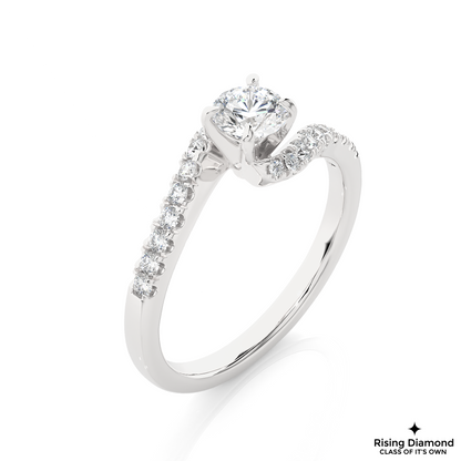 0.58 CT Round Cut Lab Created Diamond Engagement Ring in Bypass Shank With Pave Setting