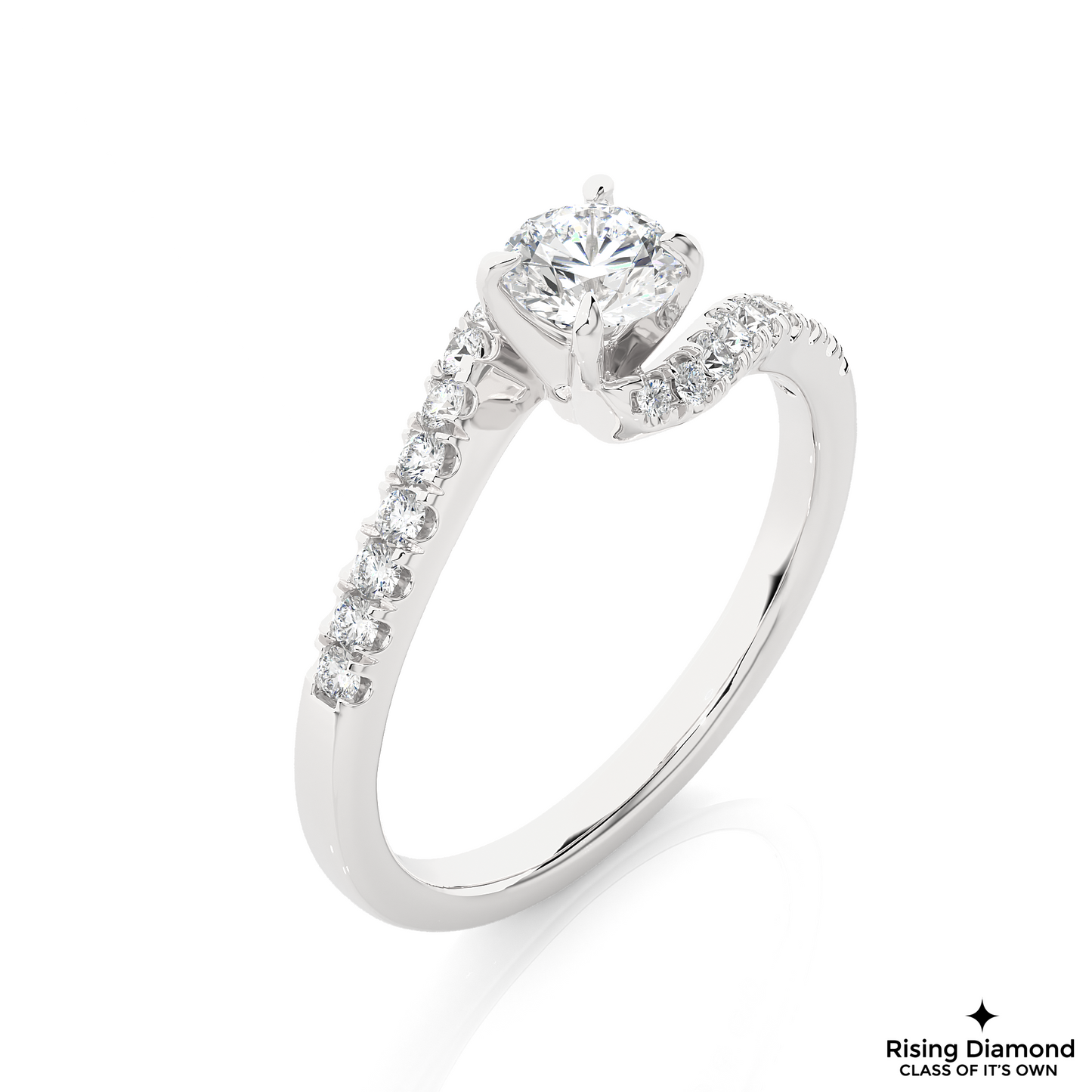 1.01 CT Round Cut Lab Grown Diamond Engagement Ring in Bypass Shank With Pave Setting