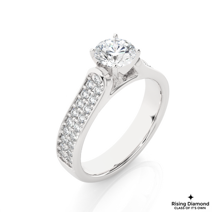 1.08 CT Round Cut Lab Diamond Engagement Ring in Multi-pave Setting With Cathedral Shank