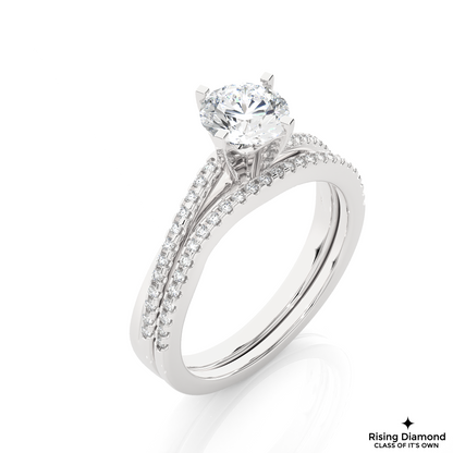 0.77 CT Round Cut Lab Grown Diamond Engagement Ring Made in Pave Setting With Bypass Shank