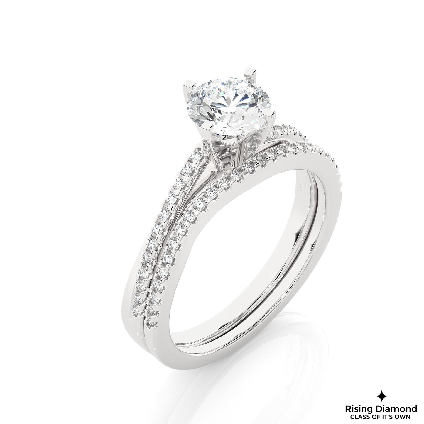 1.03 CT Round Cut Lab Grown Diamond Engagement Ring Made in Pave Setting With Bypass Shank