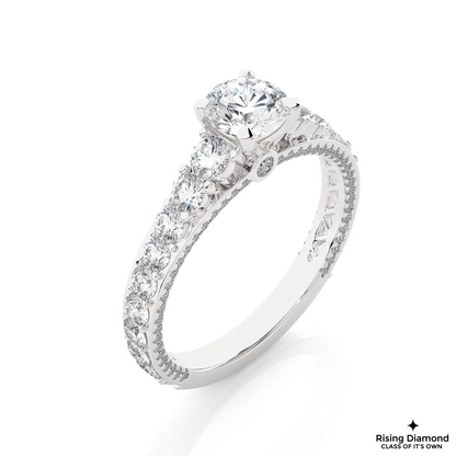 1.2 CT Round Cut Lab Grown Diamond Engagement Ring in Pave Shank With Cathedral Style