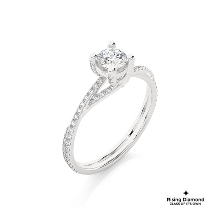 1.01 CT Round Cut Lab Diamond Engagement Ring in Bypass Shank With Pave Setting
