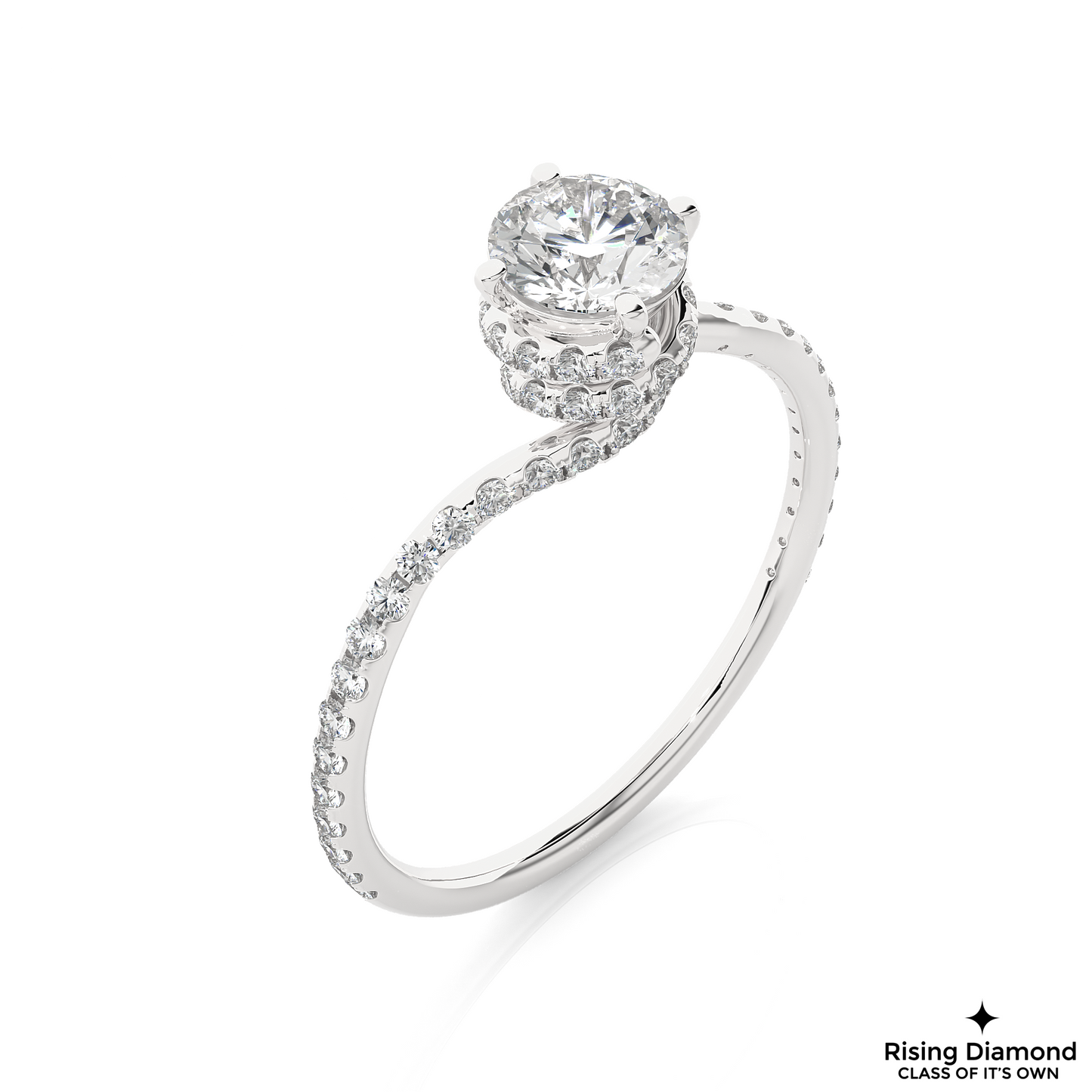 1.07 CT Round Cut Lab Diamond Engagement Ring in Bypass Shank With Double Hidden Halo