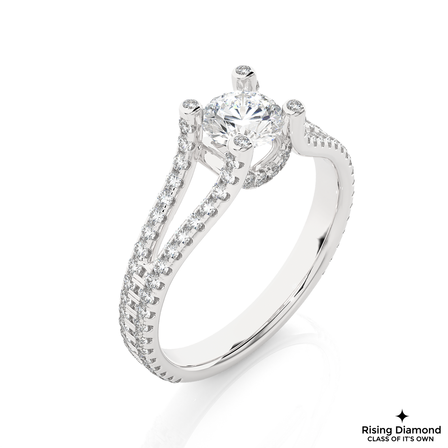 1.02 CT Round Cut Lab Grown Diamond Engagement Ring in Split Shank With Pave Setting