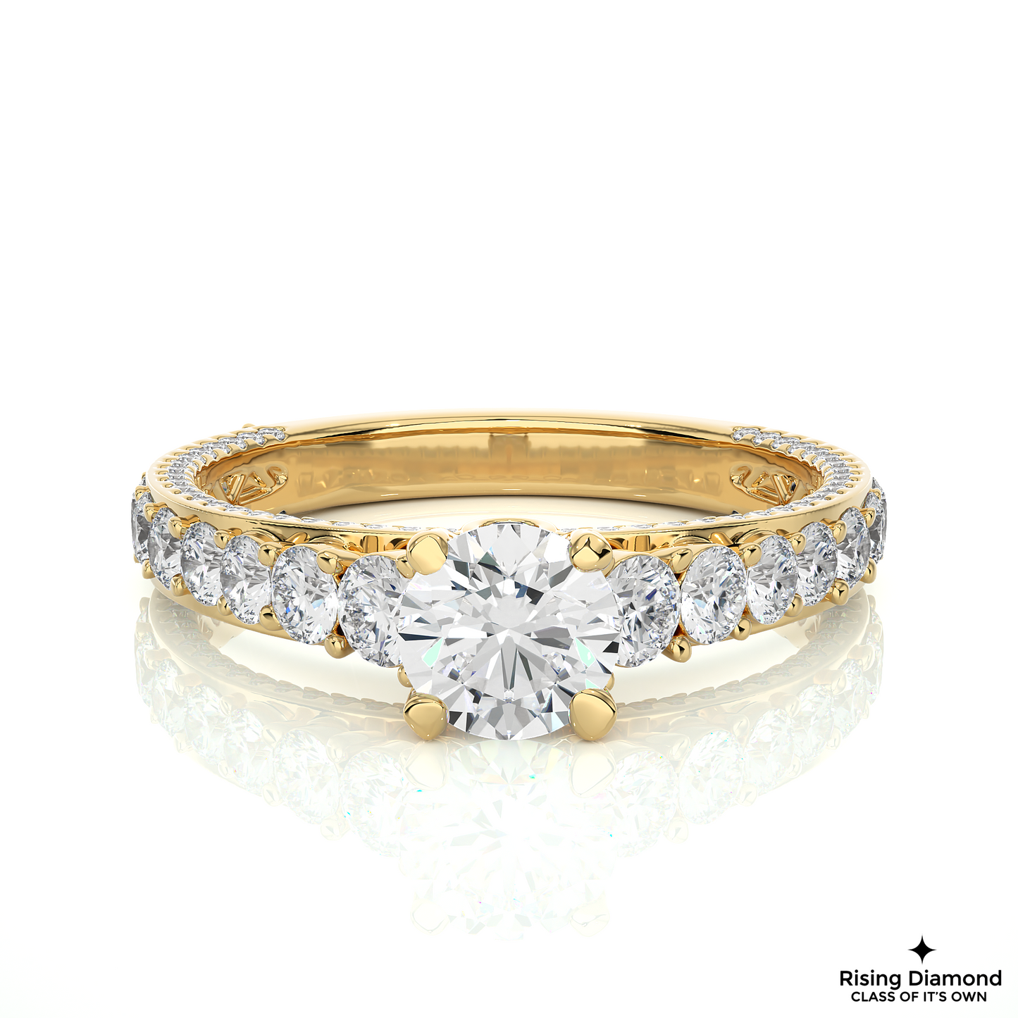 1.2 CT Round Cut Lab Created Diamond Engagement Ring in Pave Shank With Cathedral Style