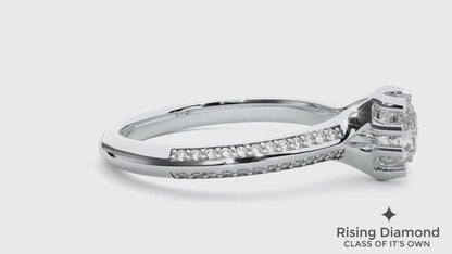 0.98 CT Round Cut Lab Grown Diamond Engagement Ring in Knife Edge Shank With Pave Setting