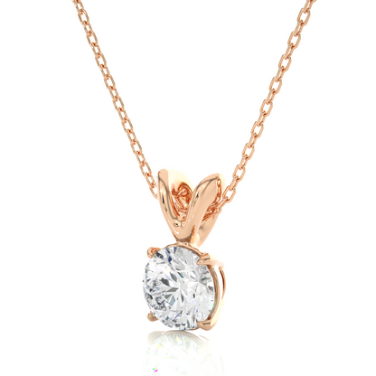 0.68 TCW Round Cut EF-VS Lab Grown Diamond Gold Solitaire Necklace